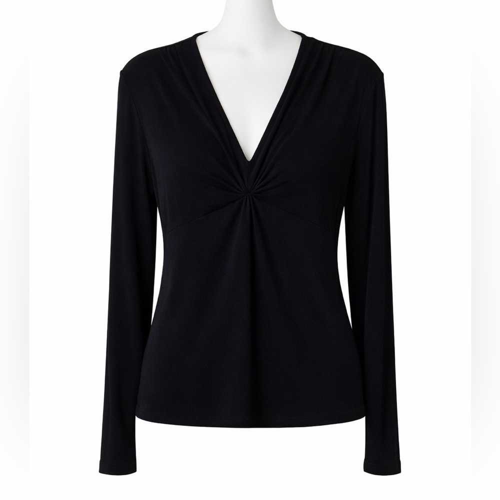 White House Black Market V-Neck Black Long Sleeve Top